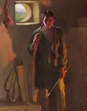 Joseph Henry Sharp, Hunting son, firelight and daylight, Taos, oil on canvas