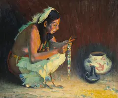 E. Irving Couse, Hair ornament maker, oil on canvas