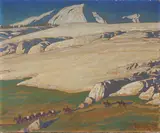 Moraine and meadow, Sierra Nevada, Inyo County, California by Maynard Dixon, 1924, oil on canvas, sold Nov 2010