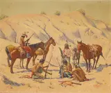 Clarence Arthur Ellsworth, Indians preparing for an attack, 1936, oil on canvas