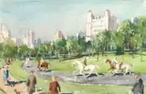 Paul Sample, Sunday Morning (Central Park), watercolor on paper