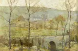 Chauncey Foster Ryder, An autumn landscape with a bridge over a stream