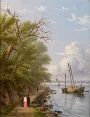 William Rickarby Miller, By the waterside, Hoboken, New Jersey; The Palisades of the Hudson (Two)