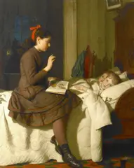Seymour Joseph Guy, The Bed Time Story, 1878, oil on canvas