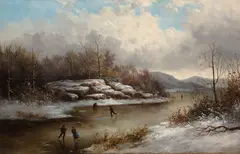 William Charles Anthony Frerichs, Skating in winter, oil on canvas