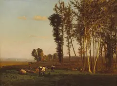 (n & a) George Inness, Early Autumn in Medfield, 1860, oil on canvas affixed to masonite