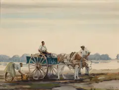 Low country, figures by a cart by Alfred Heber Hutty, watercolor on paper, sold Nov 2010