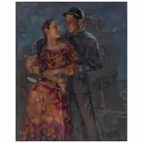 Antonio Gómez Rodríguez, Pareja frente al ferrocarril, ca. 1930, Óleo sobre tela