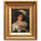 EUROPA, SIGLO XIX by Retrato de Dama Con Sombrero, Óleo sobre tela, offered Jun 2023