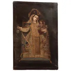 Virgen de la Merced, ESCUELA SUDAMERICANA, SIGLO XVIII, Óleo sobre tela