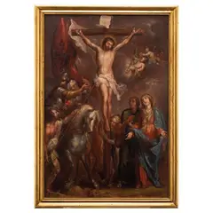 la Crucifixión, MÉXICO, SIGLO XVIII, Óleo sobre tela