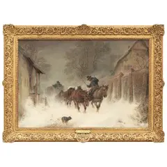 Hermann Kauffmann, PAISAJE INVERNAL CON CARRUAJE, Óleo sobre tela