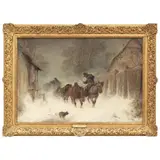 Hermann Kauffmann, PAISAJE INVERNAL CON CARRUAJE, Óleo sobre tela
