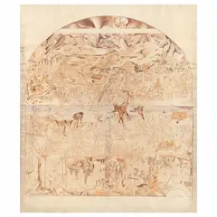 Juan O'Gormann, Anteproyecto del mural de la Biblioteca Gertrudis Bocanegra, 1941, Mixta sobre papel sobre tela