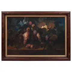 M. Ruiz, Bodegón con uvas y granadas, Óleo sobre tela