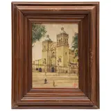 J. Cortés, Vista exterior del Templo de Santo Domingo de Guzmán, Oaxaca, Óleo sobre tela