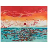 Emiliano Gironella Parra, Atardecer, 2022, Mixta, acrílico, tinta, acuarela y hoja de oro sobre papel