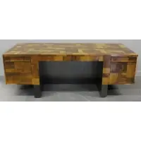 Paul Evans, Cityscape Twin Pedestal Desk, Burl walnut with 7 drawers and mirrored chrome