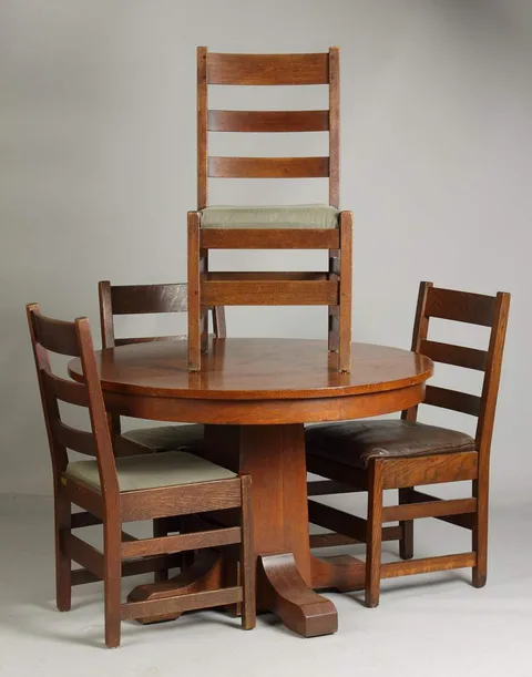 4 Oak Side Chairs by L. & J.G. Stickley, sold Jun 2012