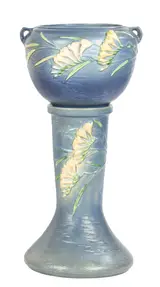 Roseville, Pottery Freesia Blue Jardiniere and Pedestal