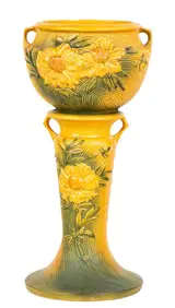 Roseville, Pottery Peony Jardiniere and Pedestal
