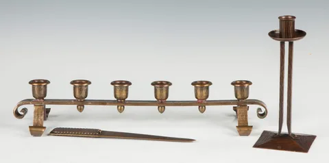 Hammered Copper Six Candle Holder, Candle Stick & Letter Opener by Roycroft, sold Nov 2015