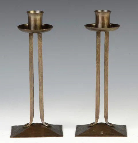 Carl Kipp Design, Hammered Copper Candlesticks by Roycroft, sold Nov 2013