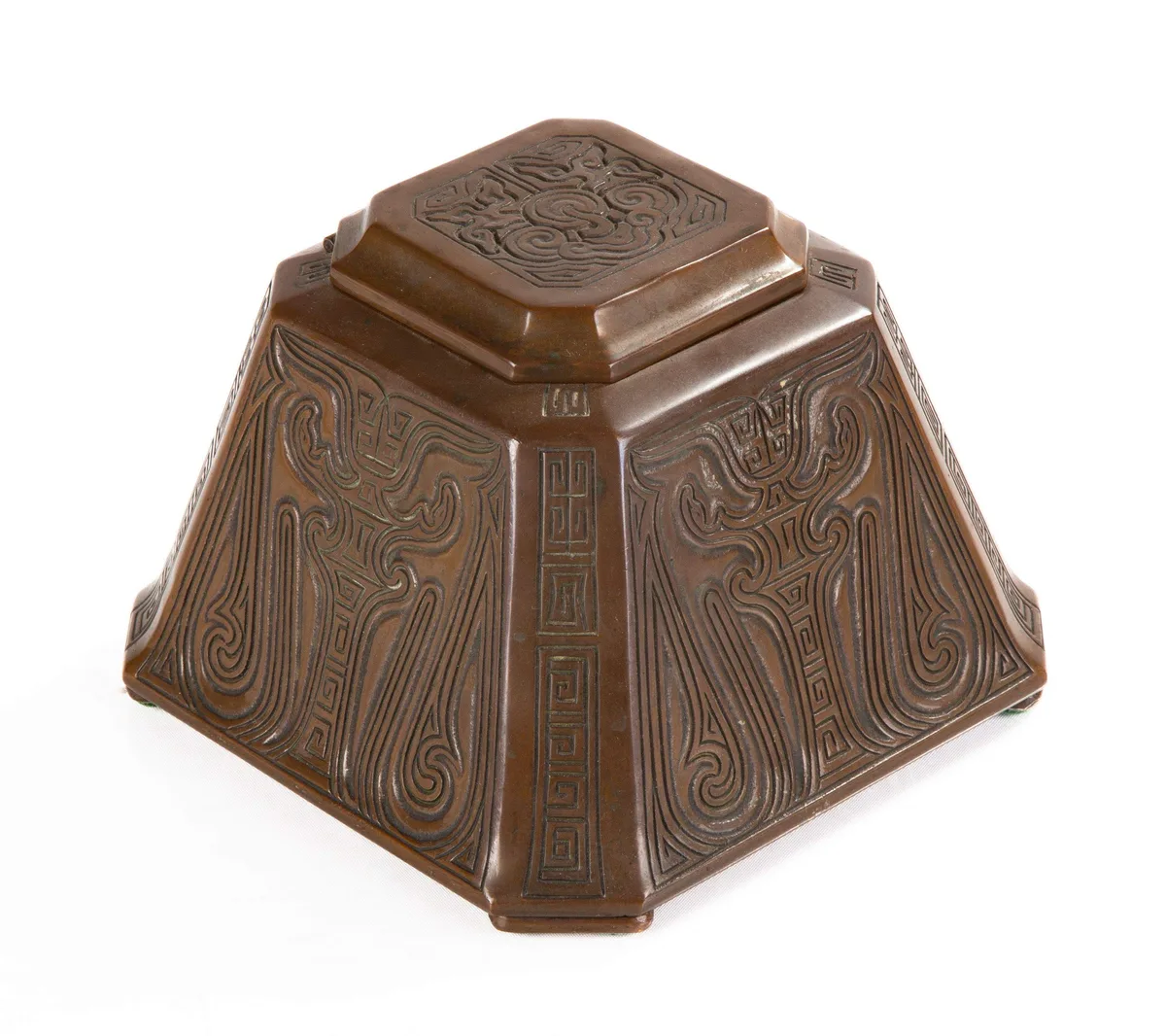 Inkwell by Tiffany Studios, 1900, Patinaed bronze, sold Jan 2024