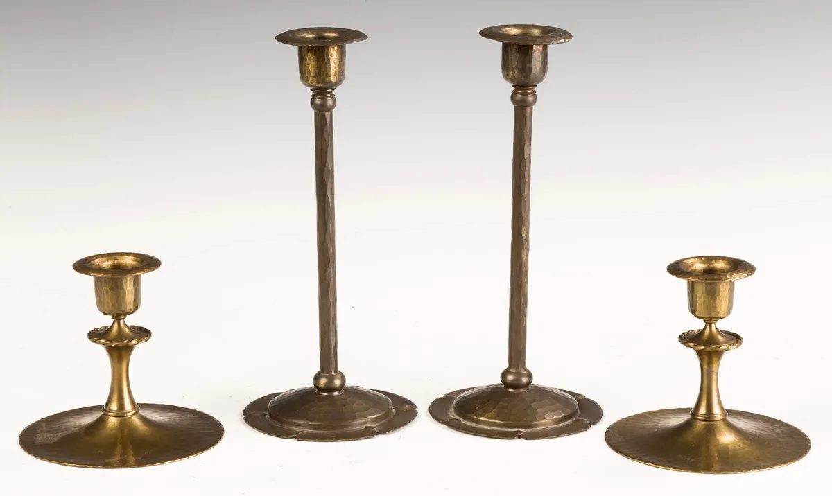 Hammered Copper Candlesticks by Roycroft, sold Nov 2016