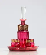 Mary Moser, Crystal Cranberry & Gilt Enamel Decanter & Cordial Set