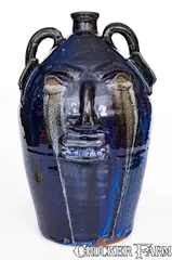 B.B. Craig, Exceptional Early-Period B. B. CRAIG / VALE, NC Monumental Face Jug w/ Cobalt and Weeping Eyes, early fourth quarter 20th century, Stoneware