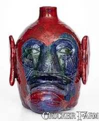 King, Exceedingly Rare Edwin Meaders Face Jug, "KING / TUT / JUG / #8", 1994, Stoneware