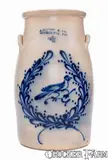 J. Norton & Co., Scarce 4 Gal. J. NORTON & CO. / BENNINGTON, VT Stoneware Churn w/ Bold Bird-in-Wreath Decoration