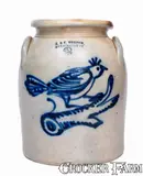 J. & E. Norton, Very Rare J. & E. NORTON / BENNINGTON, VT Stoneware Jar w/ Elaborate Cobalt Bird Decoration, circa 1855, Stoneware