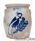 F. B. Norton & Co, 3 Gal. F. B. NORTON & CO. / WORCESTER, MASS. Stoneware Jar w/ Parrot Decoration