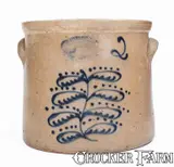 J. Burger Jr, 2 Gal. J. BURGER JR. / ROCHESTER, NY Stoneware Crock w/ Slip-Trailed Decoration