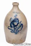 John Burger, 2 Gal. JOHN BURGER / ROCHESTER Stoneware Jug w/ Slip-Trailed Floral Decoration, circa 1860, Stoneware