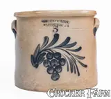 Cowden & Wilcox, 3 Gal. COWDEN & WILCOX / HARRISBURG, PA Stoneware Crock w/ Grapes Decoration, circa 1865, Stoneware