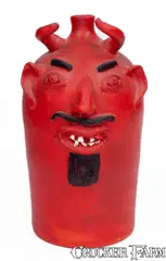 Brown's Pottery, Red-Painted Pottery Devil Face Jug, "Brown's Pottery / Arden, N.C. / L.D.B.," Louis D. Brown, c1995, c1995, Stoneware