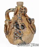 Anna Pottery, Important Signed "Anna Pottery / Anna Ills" Stoneware Snake Jug w/ Elaborate Figural Decoration, circa 1880, Stoneware