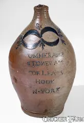 Commeraw's Stoneware, Rare and Important COMMERAW'S / STONEWARE / CORLEARS / HOOK / N. YORK Jug, early 19th century, Stoneware