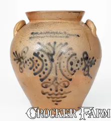 Extremely Rare G.S. ANDREWS / BROOKLYN, NY Ovoid Stoneware Jar w/ Elaborate Decoration by G.S. Andrews, 1845-46, Stoneware, sold Apr 2025