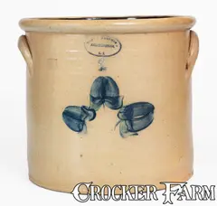 Brown Brothers, 2 Gal. BROWN BROTHERS / HUNTINGTON / L.I. Stoneware Crock w/ Floral Decoration, circa 1870-1885, Stoneware