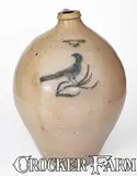 C. Boynton, Rare C. BOYNTON / TROY Ovoid Stoneware Jug w/ Incised Bird Decoration, circa 1830, Stoneware