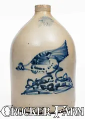 West Troy, 2 Gal. WEST TROY / NY / POTTERY Stoneware Jug w/ Pecking Chicken Decoration, circa 1875, Stoneware