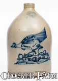 West Troy, 2 Gal. WEST TROY / NY / POTTERY Stoneware Jug w/ Pecking Chicken Decoration, circa 1875, Stoneware