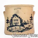 J. & E. Norton, Rare J. & E. NORTON / BENNINGTON, VT Stoneware Crock w/ Cobalt House Scene, circa 1855, Stoneware