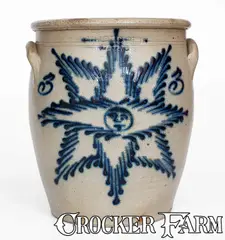 T. Harrington, Fine T. HARRINGTON / LYONS Stoneware Jar w/ Bold Star Face Decoration, circa 1860, Stoneware