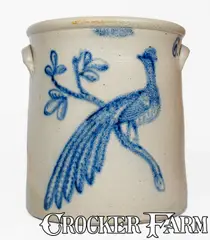John Burger, Extremely Rare 6 Gal. JOHN BURGER / ROCHESTER Stoneware Crock w/ Elaborate Pheasant Decoration, circa 1860, Stoneware