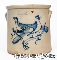 Ottman & Co., 4 Gal. HAXSTUN, OTTMAN & CO. / FORT EDWARD, NY Stoneware Crock w/ Double Bird Decoration, circa 1875, Stoneware
